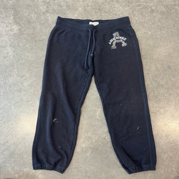 Vintage Y2K Abercrombie Mcbling Sweatpant Capri Jogger Crop Navy Drawstring XS - Picture 3 of 8
